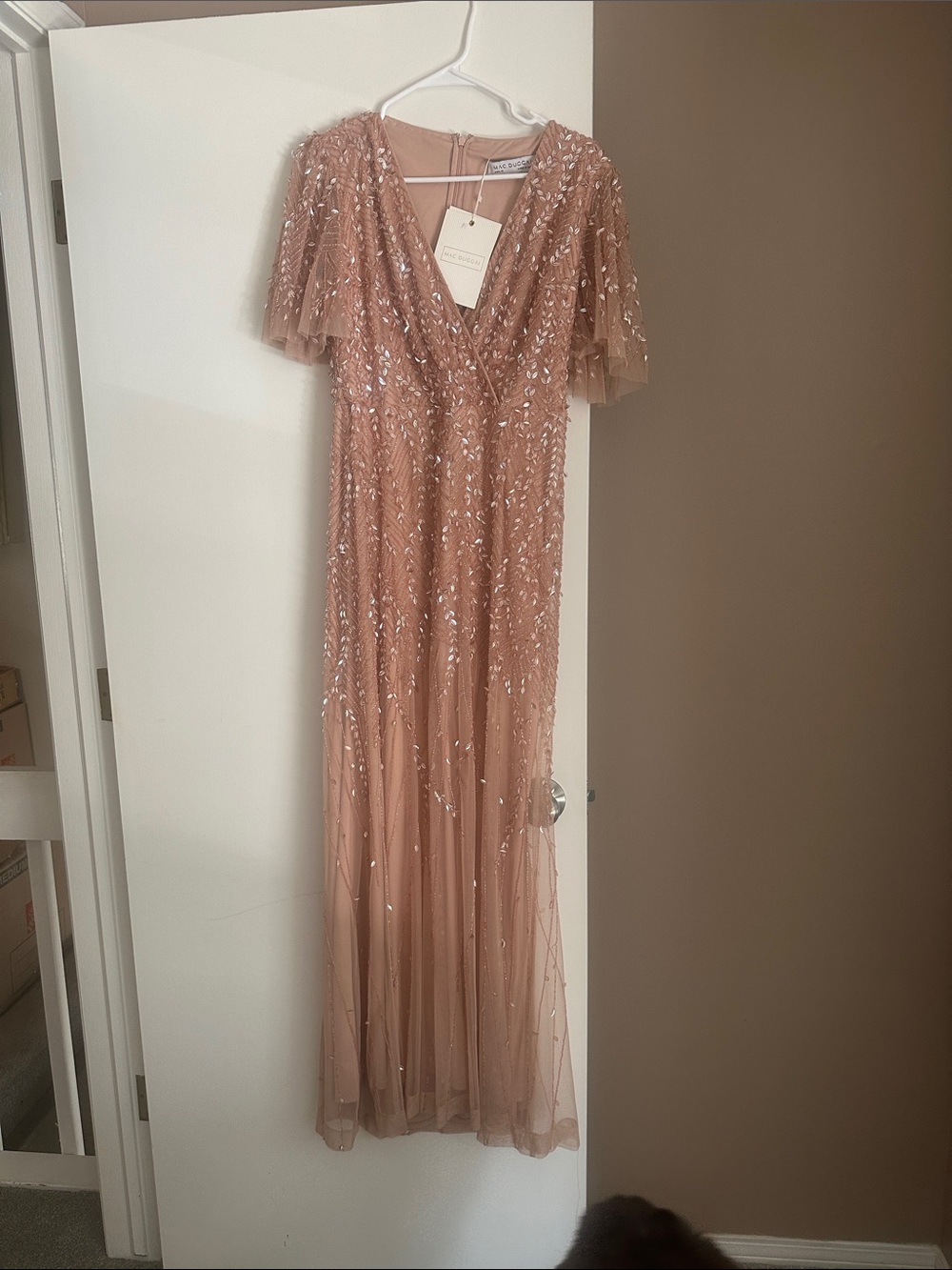 Mac Duggal Blush Sequin Tulle Evening Gown